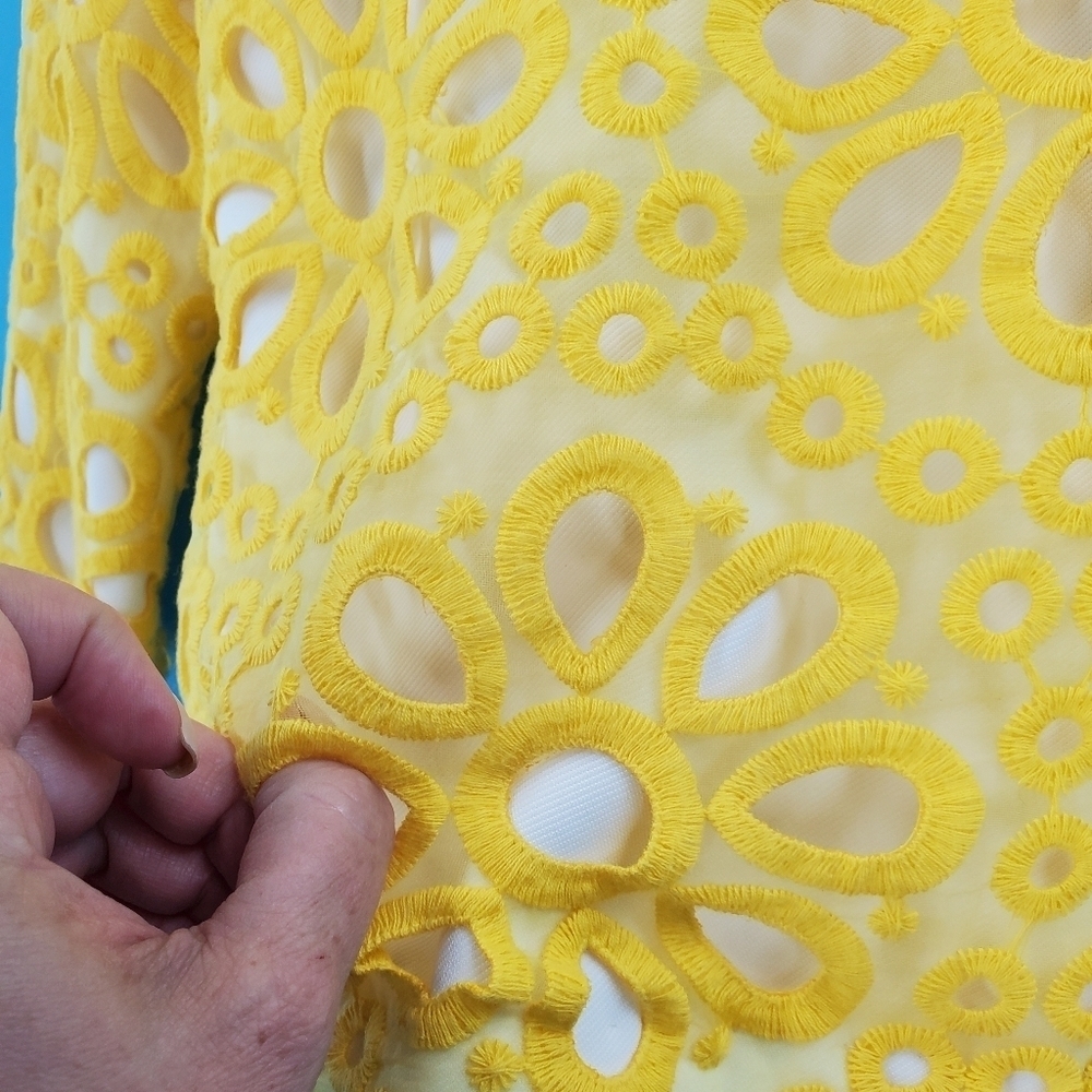 TS white retro jacket yellow crochet overlay 6 - Picture 11 of 15